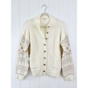 Hem & Thread Ivory Super Soft Knitted Aztec Cardigan Boho Southwestern Sweater S